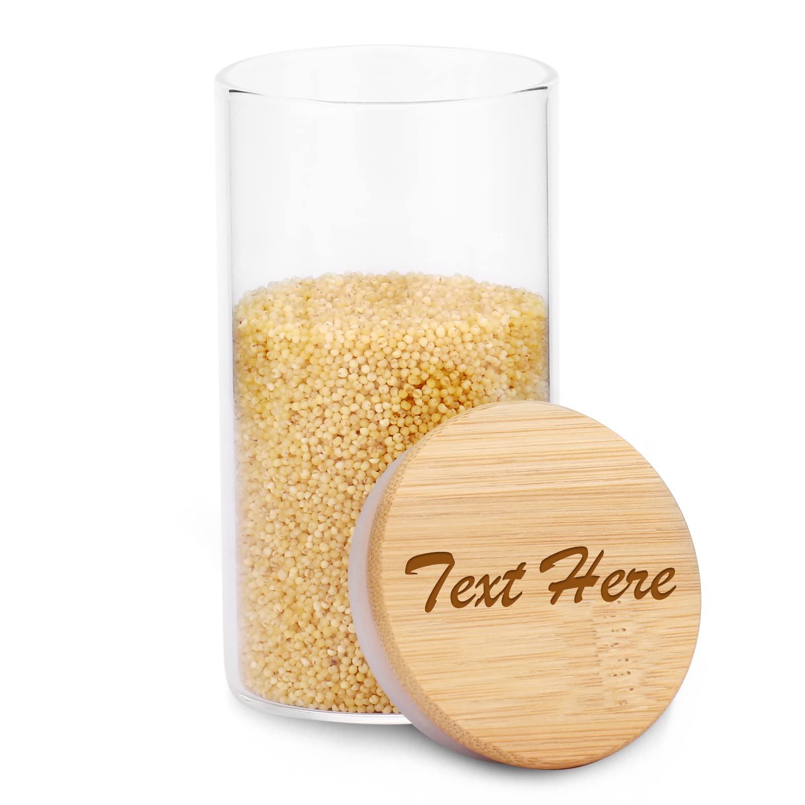 Eco-Friendly Glass Food Storage Containers with Bamboo Lids - 10 oz Airtight Clear Jars for Cereal, Candy, Nuts, Oatmeal, Tea & Coffee | Free Custom Engraving | Perfect for Kitchen Pantry Organization & Bulk Food Storage