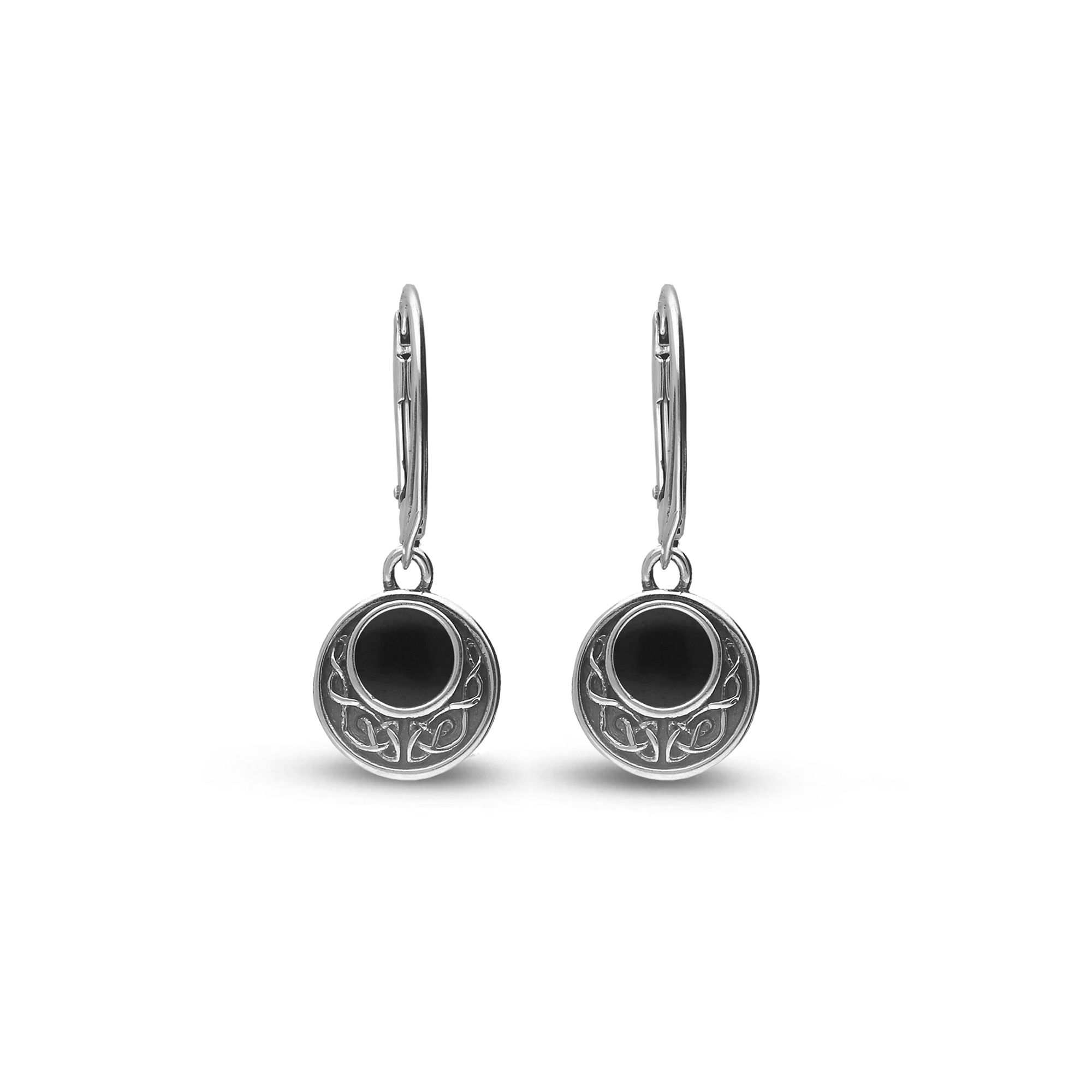Sterling Silver Whitby Jet Oxidised Celtic Disc Drop Earrings for Women - Handmade Vintage Boho Jewelry - Perfect for Weddings, Parties & Everyday Wear