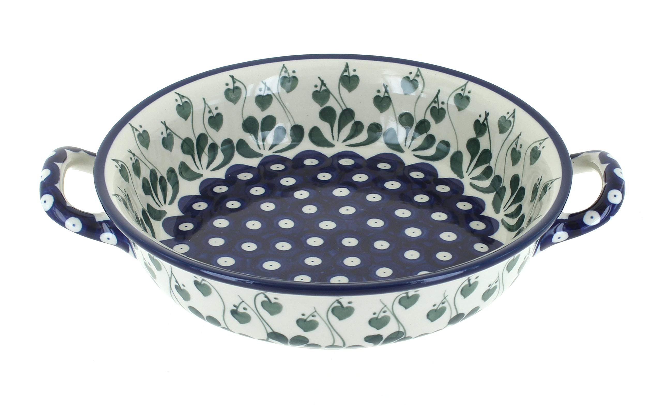 Blue Rose Polish Pottery Alyce Small Round Casserole with Handles - Handmade Ceramic Baking Dish for Oven & Serving - Perfect for Casseroles, Soups & Side Dishes