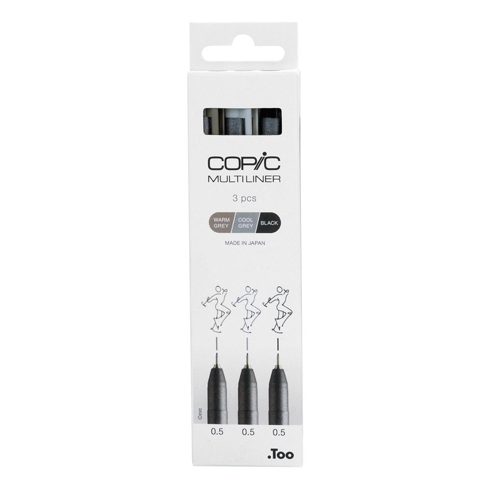 Copic MultiLiner 0.5mm Drawing Pen Set - Warm Grey, Cool Grey, Black - Perfect for Sketching, Illustration & Comic Art