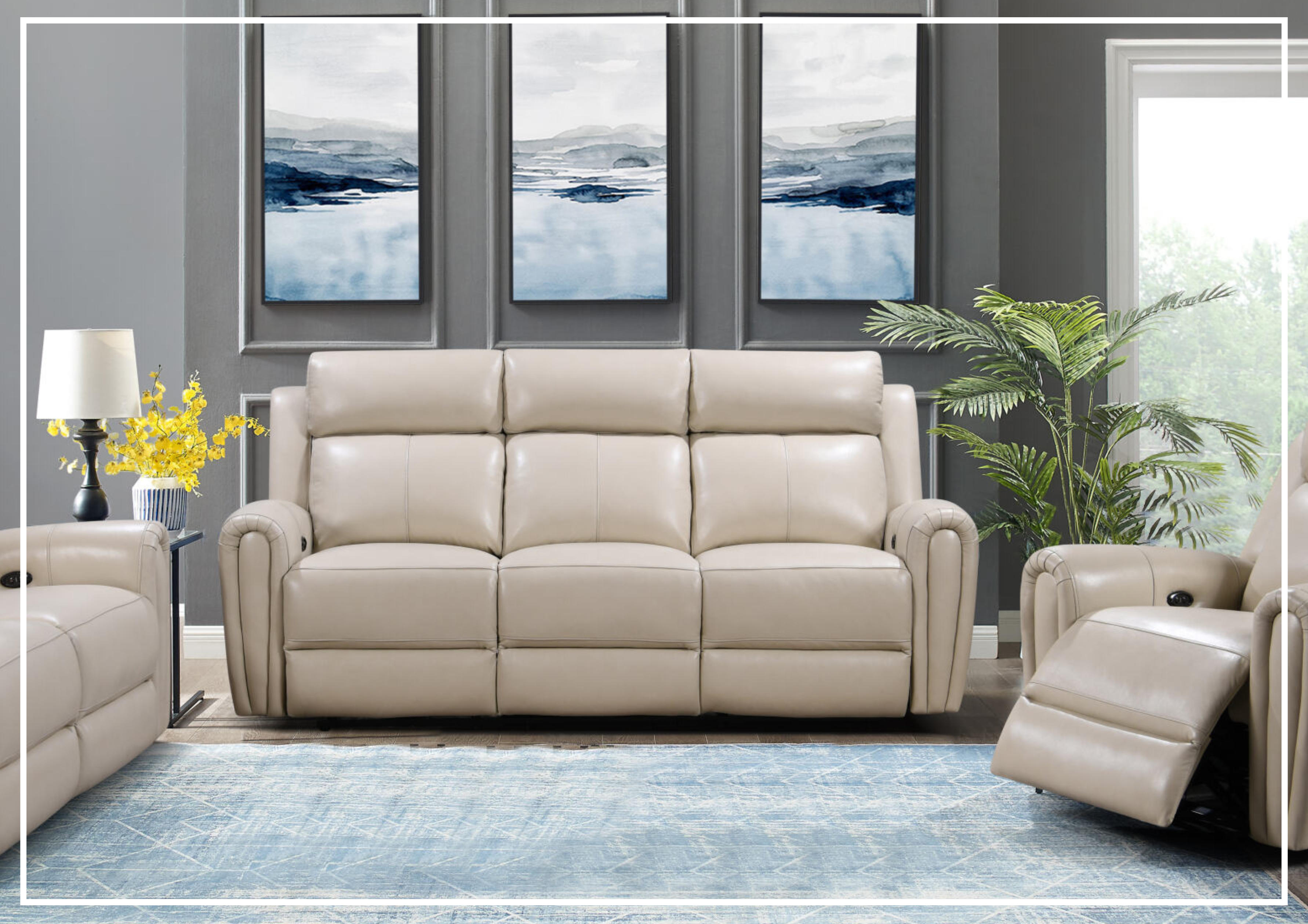 Gio Italia Jaspero Power Reclining 3-Seater Leather Sofa - Modern Living Room Furniture for Home Theater & Family Relaxation
