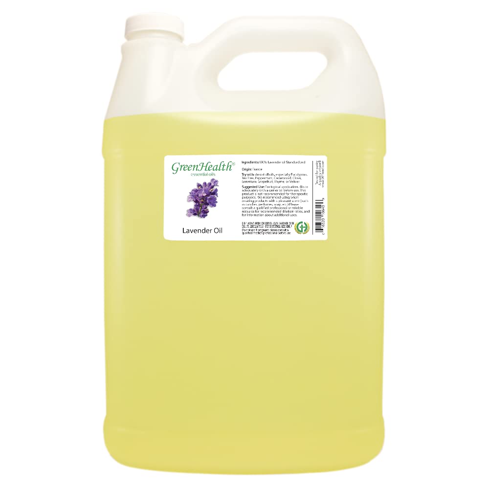 GreenHealth 100% Pure Lavender Essential Oil - 1 Gallon (128 fl oz) in Plastic Bottle with Cap - Aromatherapy, Relaxation & Skin Care for Home & Spa Use