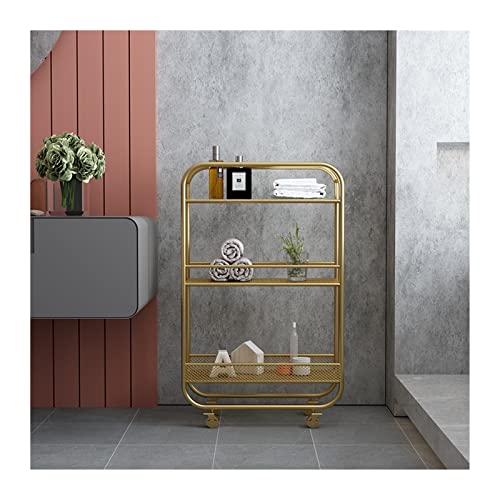 Multi-Functional Kitchen Storage Cart with Removable Shelves - Ultra-Narrow Floor-to-Ceiling Gap Organizer for Bathroom, Pantry & Laundry Room - Gold Metal Rolling Trolley (36