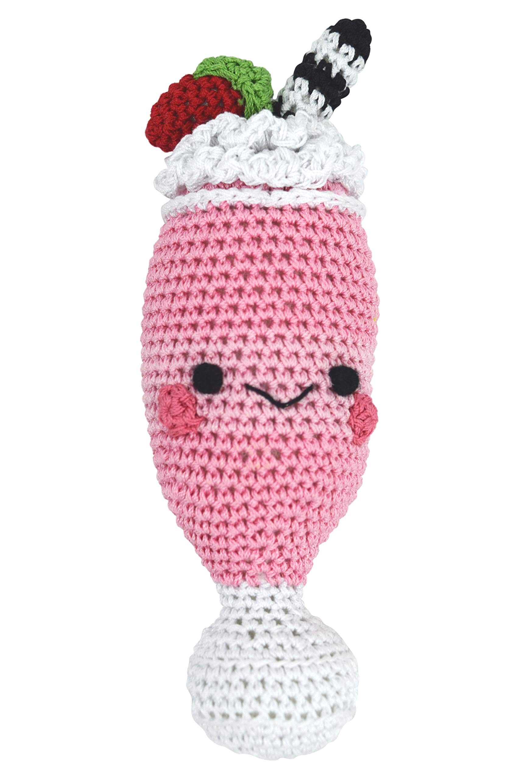 Organic Cotton Crochet Squeaky Dog Toy for Small Dogs - Teeth Cleaning Chew Toy, Strawberry Milkshake Design | Perfect for Puppy Teething, Dental Care & Playtime Fun