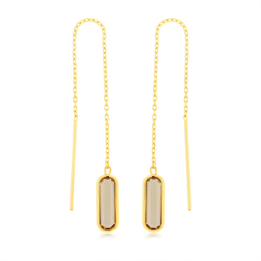 9ct Yellow Gold Natural Quartz Threader Drop Earrings for Women - Elegant Dangling Jewelry for Parties, Weddings & Everyday Wear