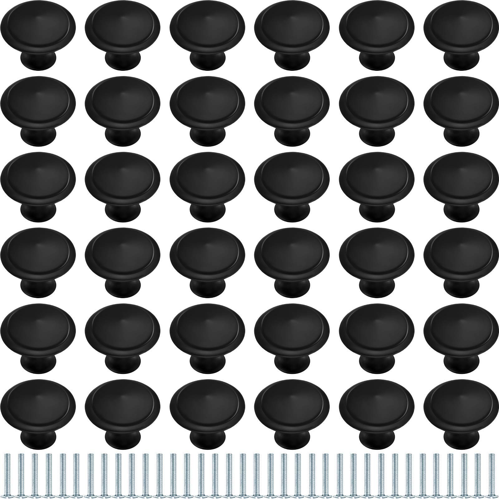 36 Pack Black Round Cabinet Knobs 1.06 Inch - Kitchen & Bathroom Drawer Pulls, Dresser Handles with Screws - Perfect for Cabinets, Closets, Furniture & Home Renovation Projects