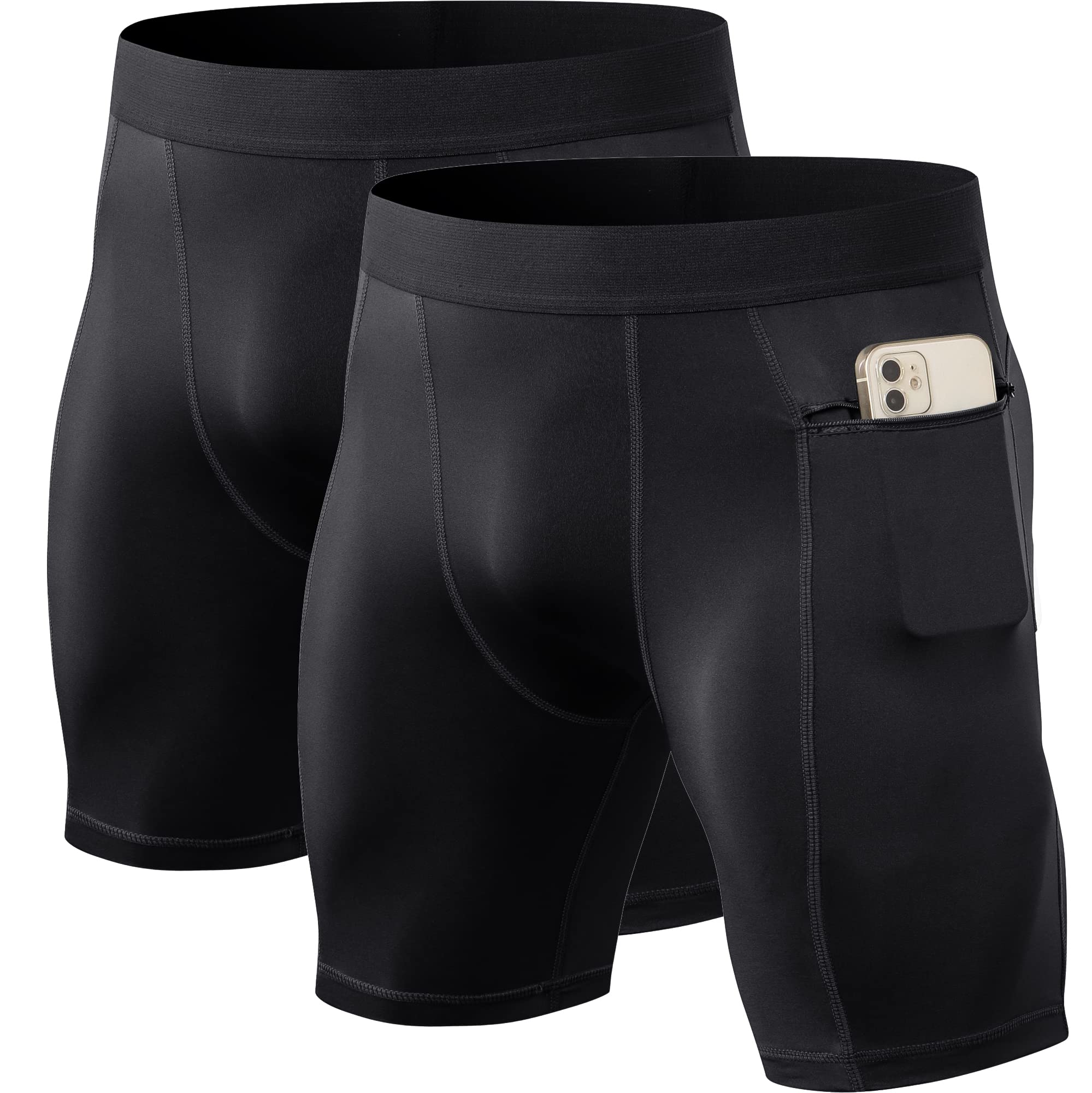 Anawakia Men's Compression Shorts with Zipper Pocket - Moisture Wicking Running & Workout Shorts - Athletic Underwear Spandex Sport Shorts for Gym, Cycling & Training
