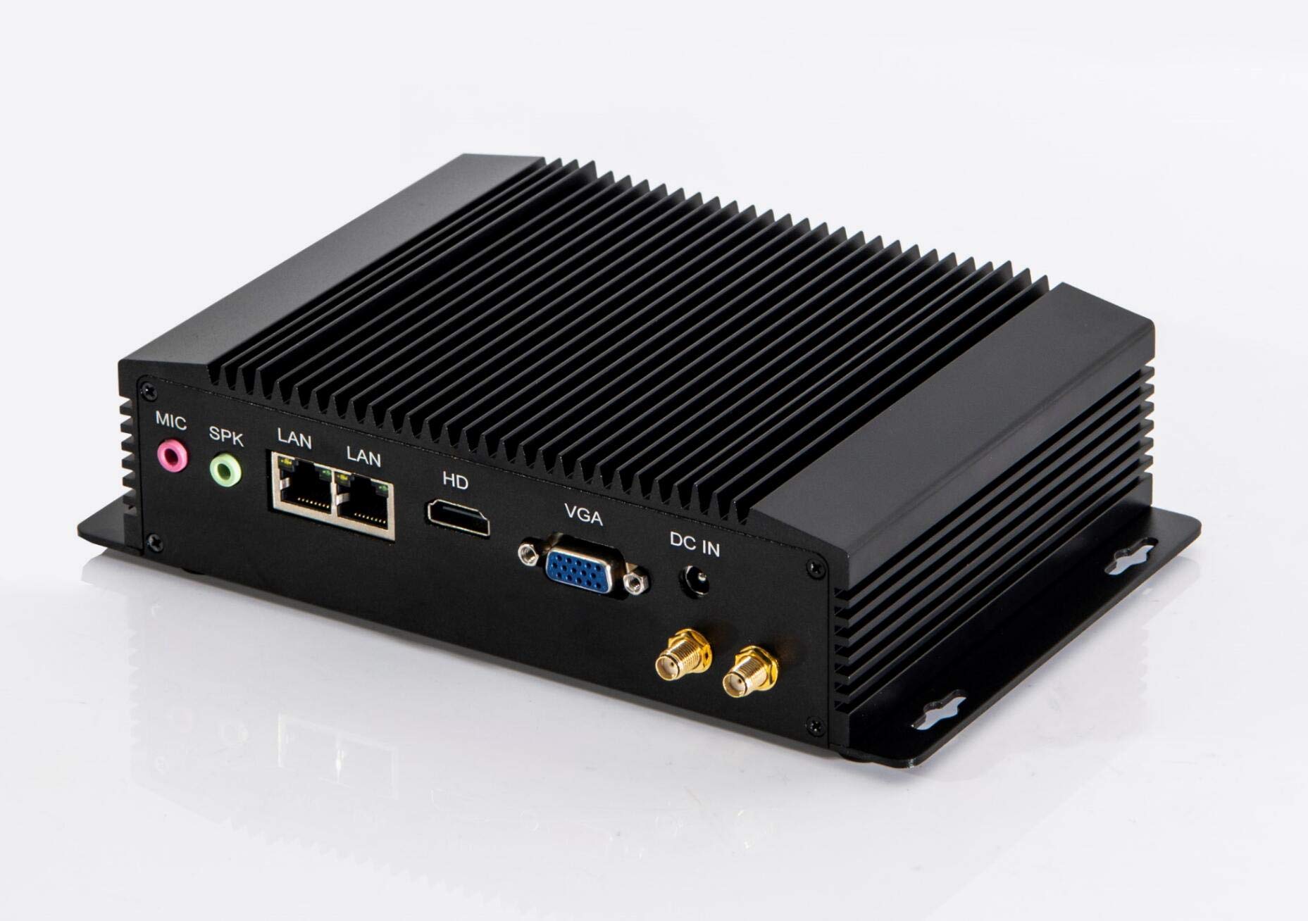 Fanless Mini PC with Intel Celeron J1900 Quad-Core Processor, 2GB RAM, 64GB SSD, Dual LAN, RS422/RS485 Ports - Compact Industrial Computer for Home Office, Digital Signage & Embedded Systems