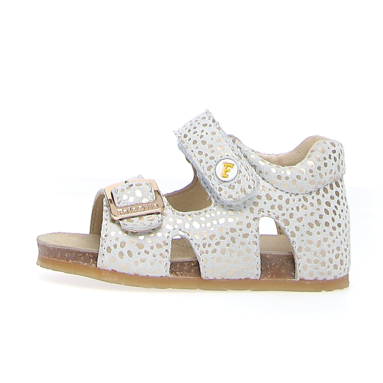 Falcotto Kids' Open Toe Sandals for Boys & Girls - Soft Suede, Stain-Resistant, White/Platinum - Perfect for Summer Outings & Beach Vacations