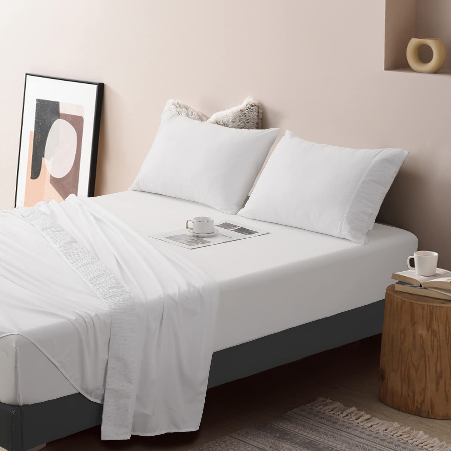 SONORO KATE King Bed Sheets Set - 1800 Thread Count, Cooling Microfiber, 4-Piece (White) for Luxurious Sleep