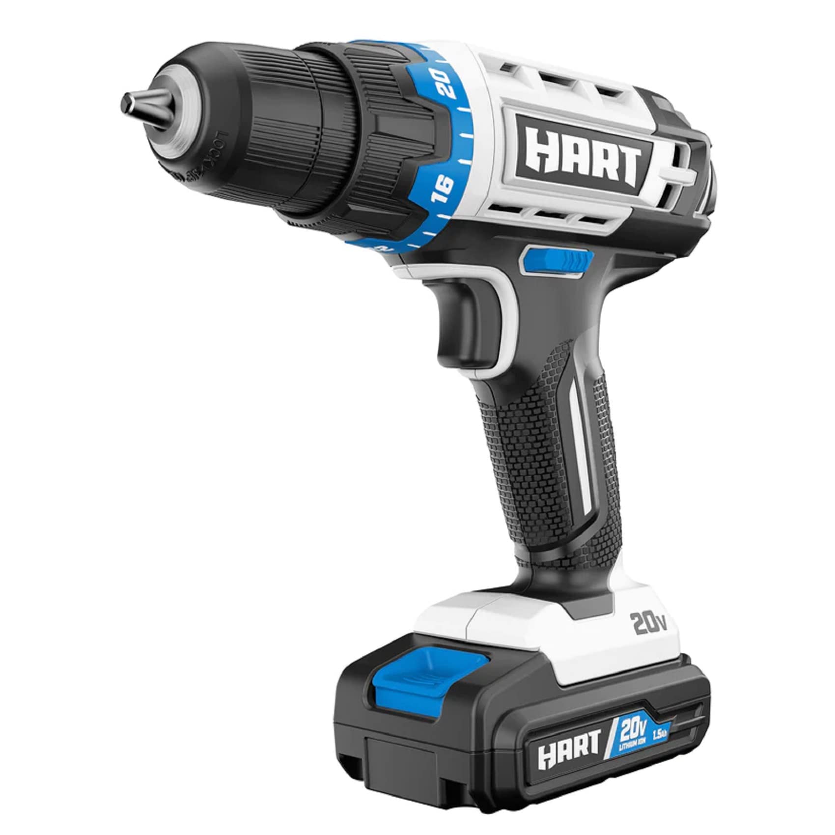 HART 20-Volt Cordless 3/8-Inch Drill/Driver Kit with 1.5Ah Lithium-Ion Battery - Powerful Electric Drill for Home DIY, Woodworking & Construction Projects
