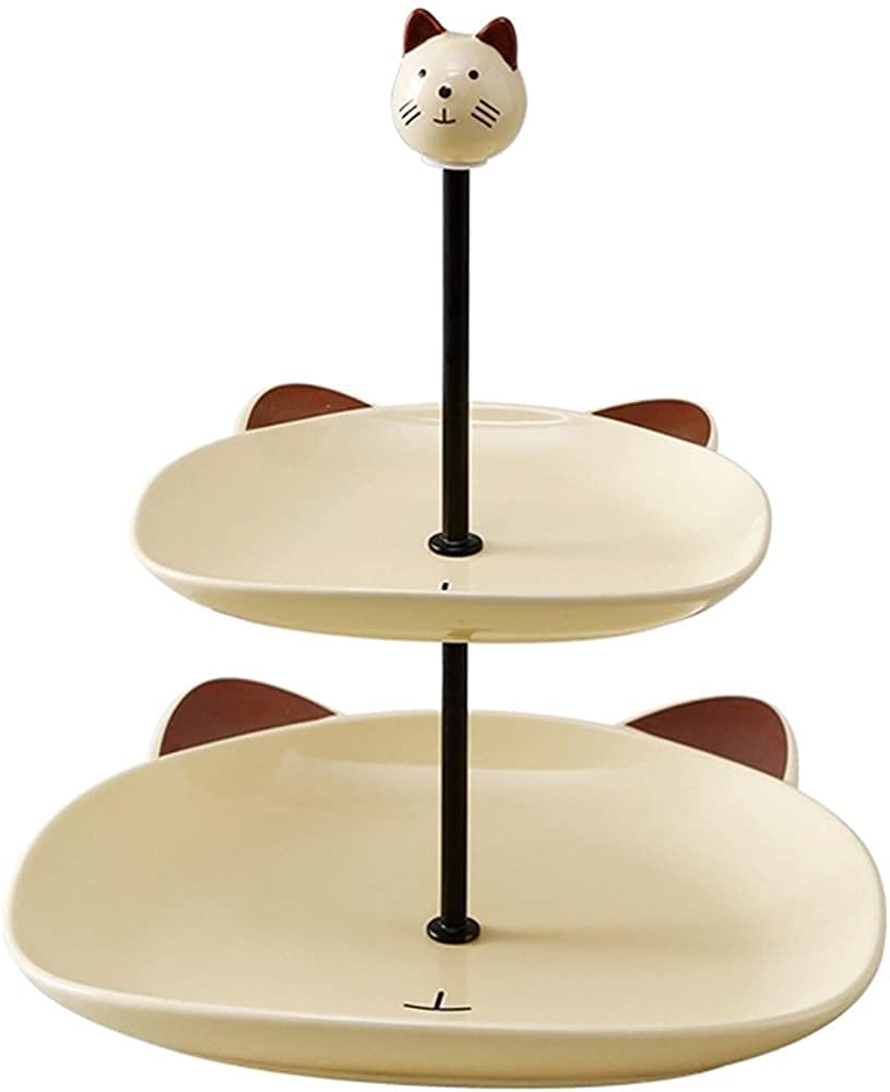 2-Tier Ceramic Fruit Bowl & Cake Stand - Yellow Decorative Serving Dish for Fruits, Nuts, Candy & Desserts | Perfect for Kitchen Counter, Dining Table & Party Display