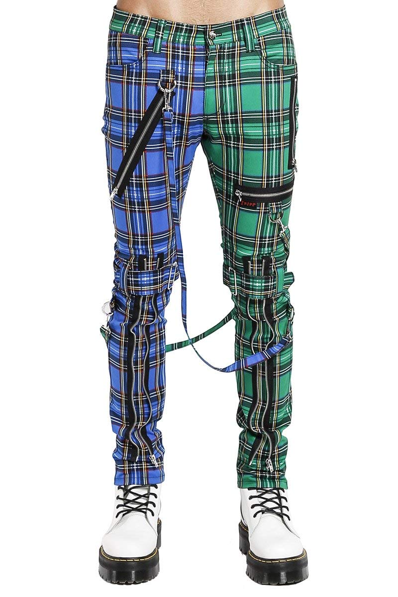 Tripp Split Leg Bondage Pants for Women - Blue Green Plaid Punk Rock Gothic Pants | Perfect for Concerts, Raves & Alternative Fashion Outfits