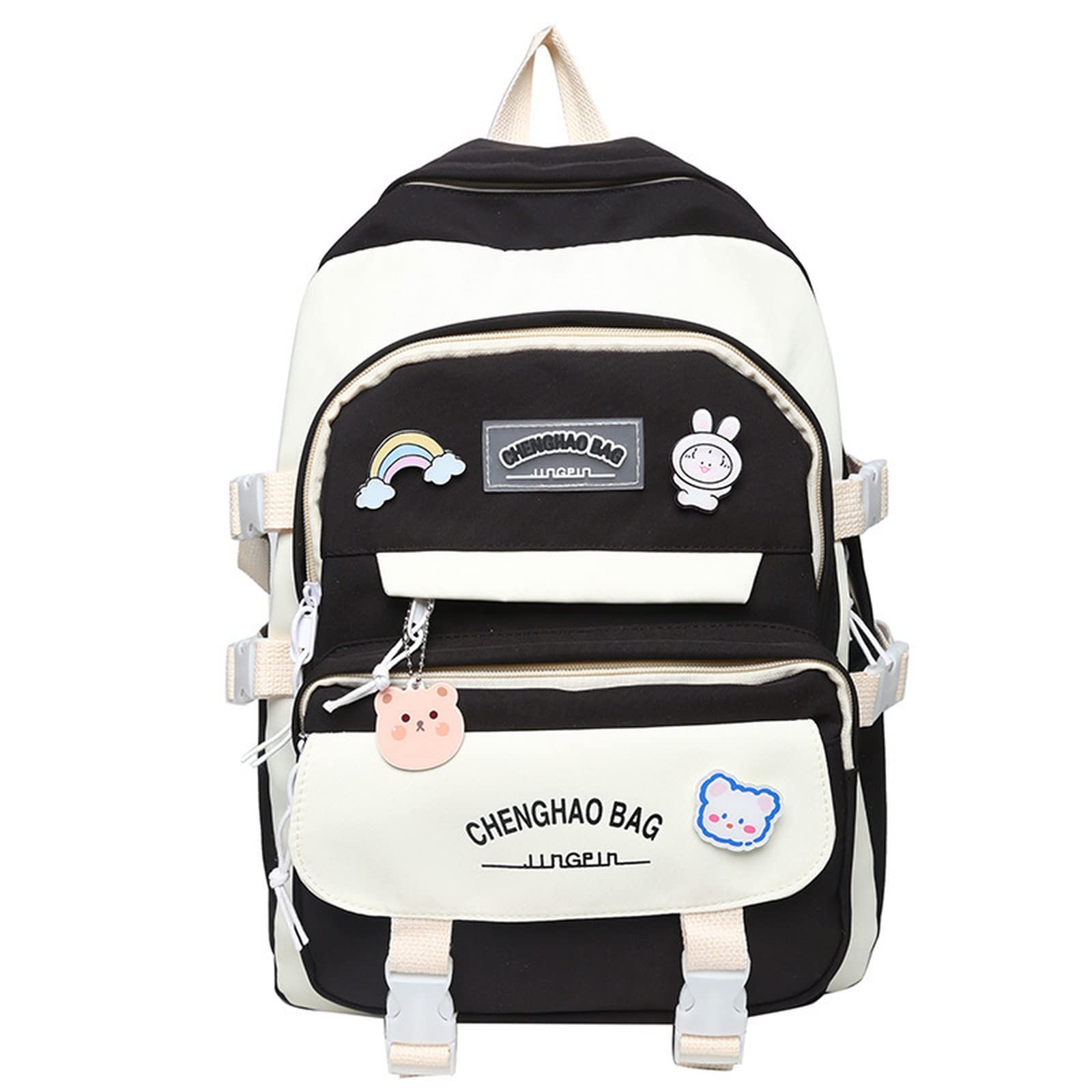 FPlace Stylish Laptop Backpack for Women & Men - Waterproof School Backpack with Plush Bear Pendant - Perfect for College, Travel & Work (Black) | Cute Y2K Aesthetic Gift for Students & Professionals