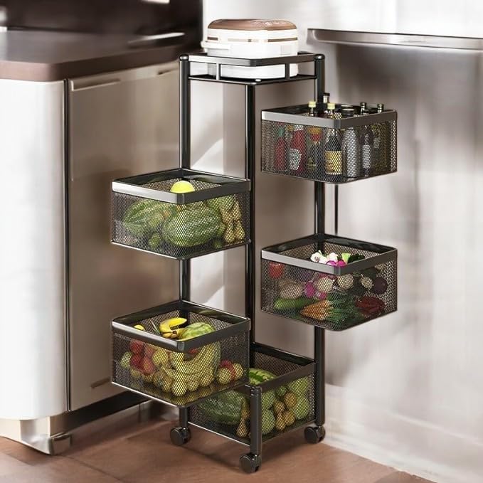 GOLDEX TURNOMATICS 5-Tier Kitchen Storage Organizer - Square Design Drawer Rack for Fruits, Vegetables, Cutlery & Kitchen Utensils - Space Saving Multi-Purpose Kitchen Cabinet Organizer - Perfect for Pantry, Countertop & Small Kitchen Organization