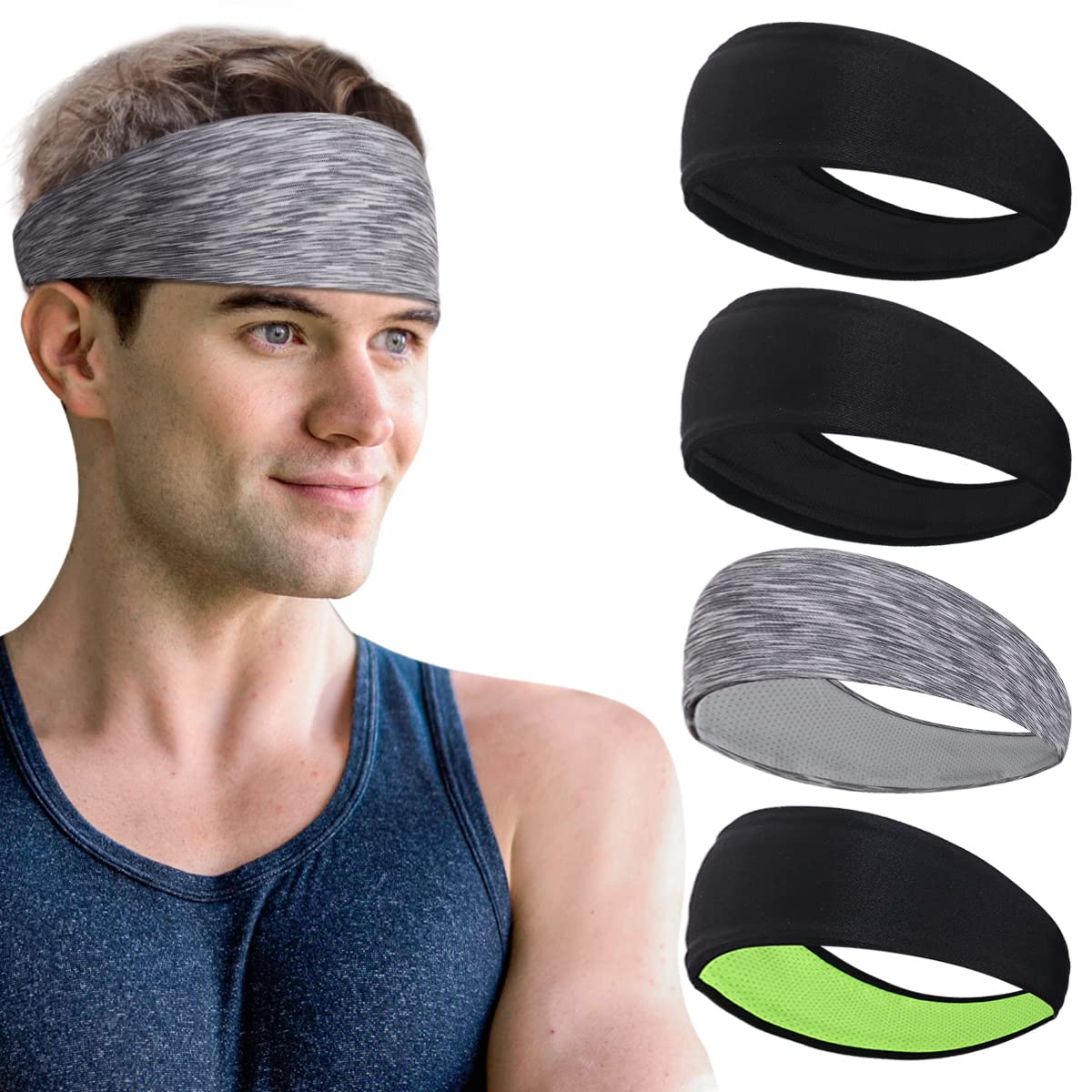 Beister Workout Sweatbands (3/6/9 Pack) - Non-Slip Elastic Sports Headbands for Men & Women - Wide Athletic Head Sweatbands for Yoga, Running, Cycling, Basketball, Gym - Perfect for Fitness, Workouts & Active Lifestyle