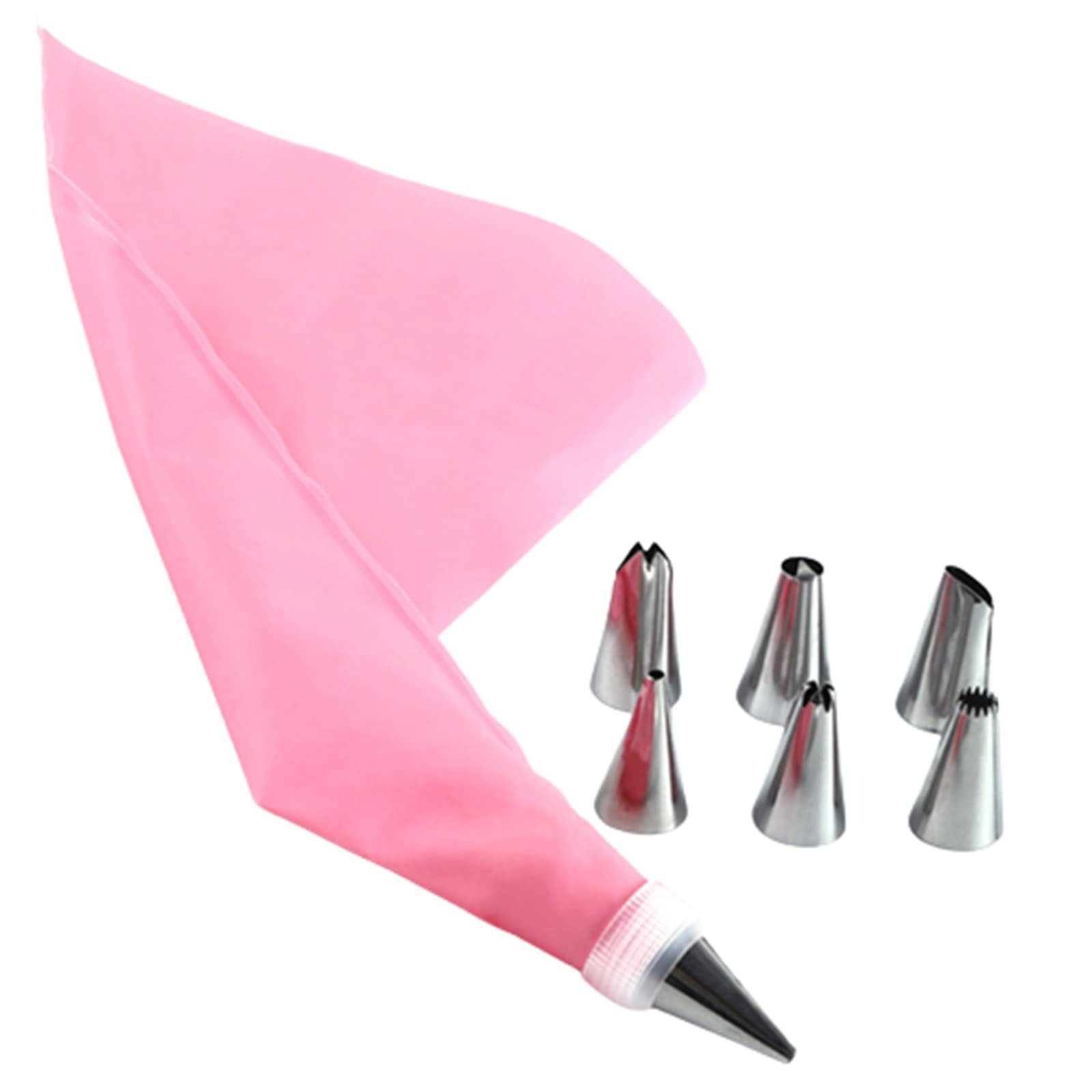 8-Piece Silicone Cake Decorating Kit with 6 Stainless Steel Nozzles - Icing Piping Bags for Baking, Pastry, Cupcakes & DIY Desserts - Perfect for Home Bakers & Professional Chefs (Pink)