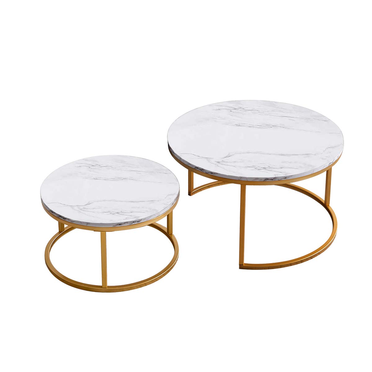 Modern Golden Metal Frame Nesting Coffee Table with Marble Top - 31.5 Inch, Set of 2 - Perfect for Living Room, Lounge & Office Decor (US Stock)