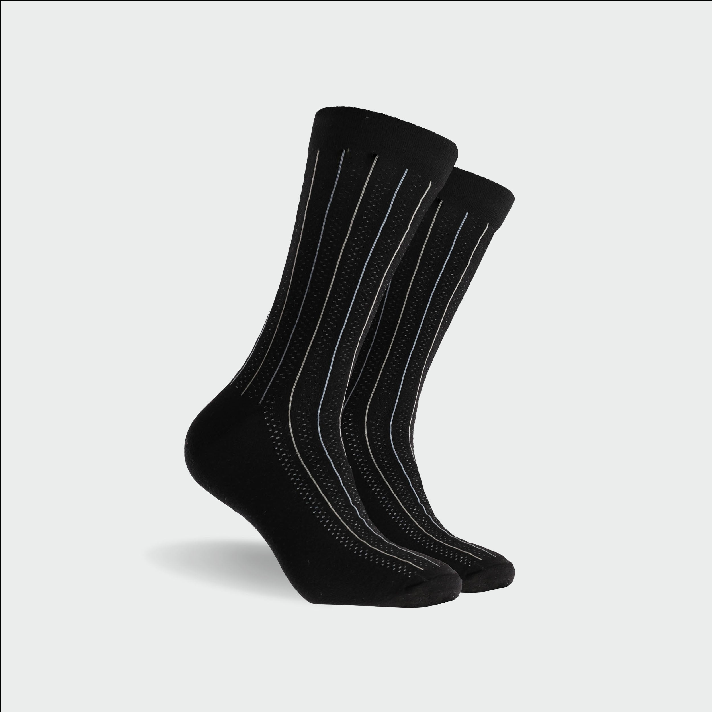 Premium Men's Pinstripe Super Fine Cotton Crew Socks - Black - Comfortable & Breathable for Daily Wear, Office & Casual Outfits