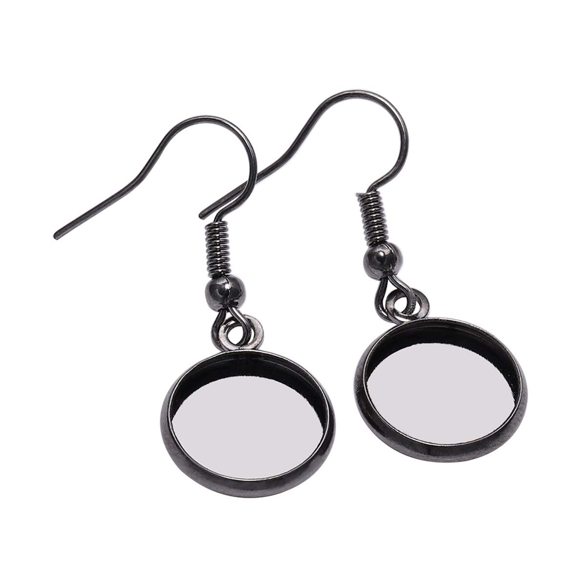 Queenbox 10 Pcs Stainless Steel Earring Wire Hooks for 10mm Cabochon Settings - DIY Jewelry Making Bezel Trays (Black) - Perfect for Handmade Earrings, Craft Projects & Gift Making