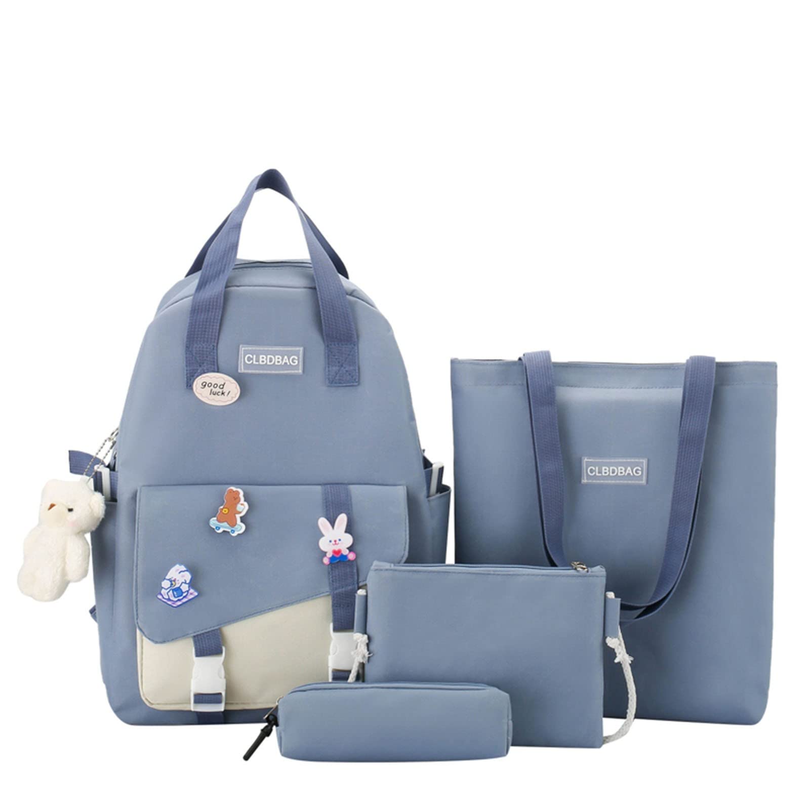 Stylish 4-Piece Backpack Set for Women - School Bag, Handbag, Pen Case & Coin Purse - Perfect for High School, College & Outdoor Activities (Sky Blue)