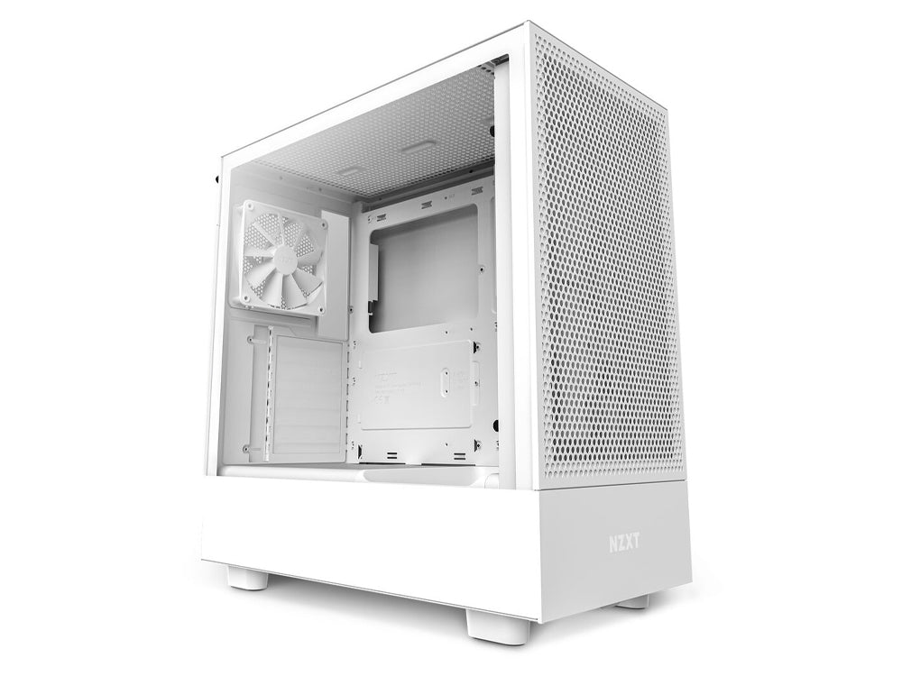 NZXT H5 Flow TG Compact Mid Tower ATX PC Case - White | High Airflow Tempered Glass Design | Perfect for Gaming & Workstation Builds