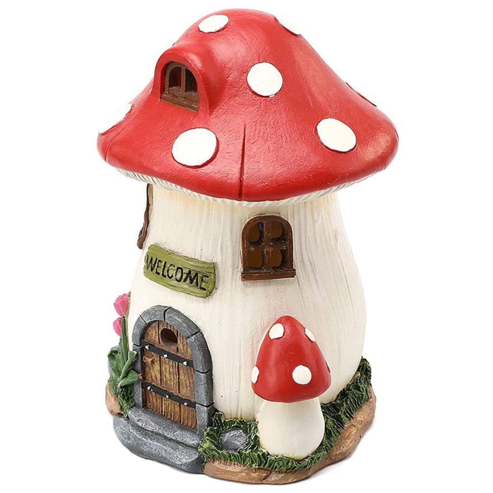 Solar Powered LED Miniature Mushroom House - Waterproof Resin Garden Decor with Warm White Lights for Fairy Garden, Yard, Patio & Outdoor Landscape Decoration