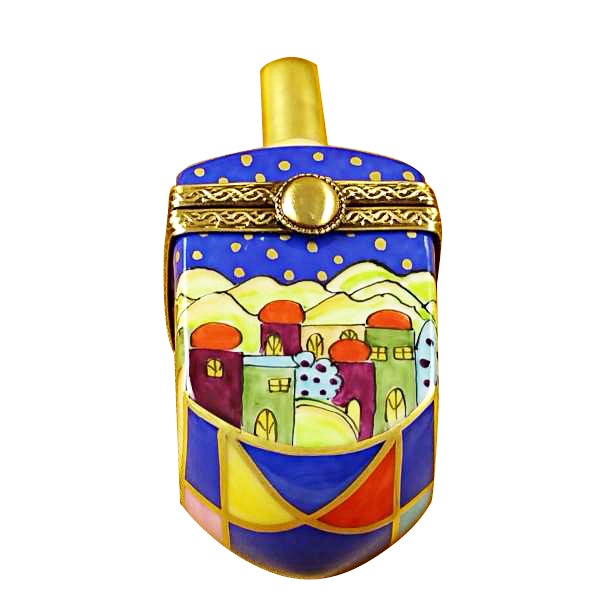 Jerusalem Scene Dreidel Limoges Box - Hand-Painted Collectible Judaica Gift for Hanukkah, Christmas & Home Decor