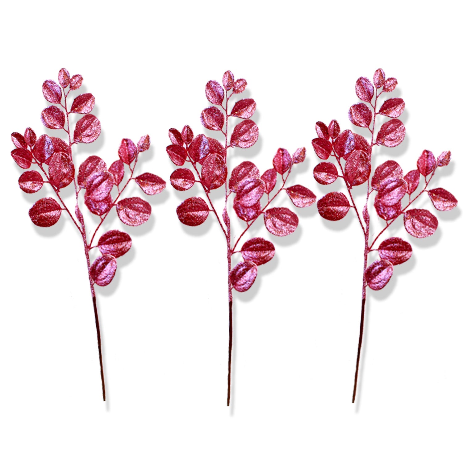 3 Pack Light Pink Round Leaf Glitter Picks for Floral Arrangements, Wedding Decor, and DIY Crafts – Perfect for Bouquets, Centerpieces, and Party Decorations