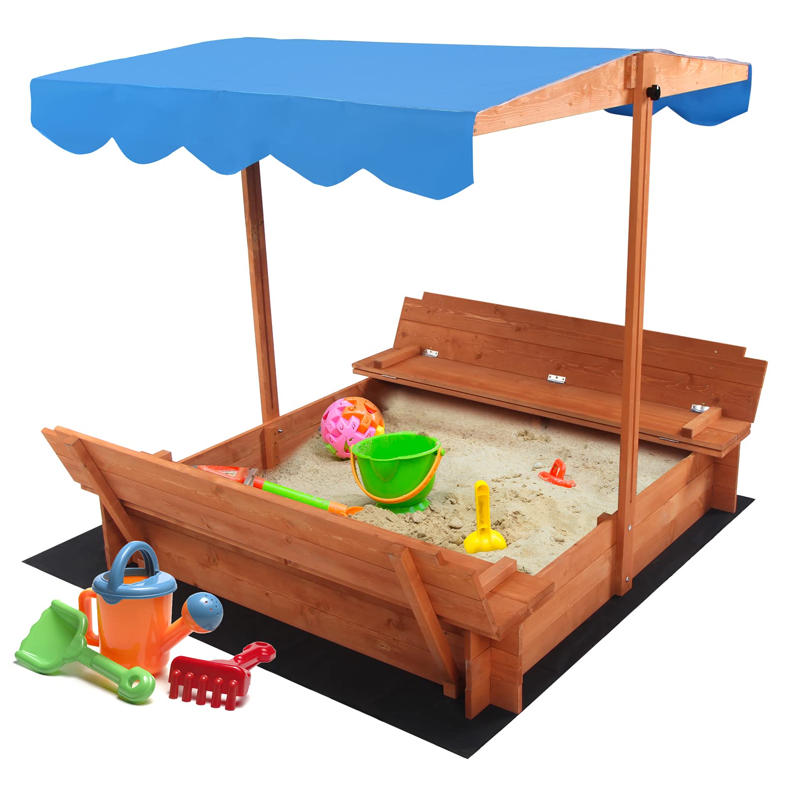Convertible Wooden Sandbox with Bench Cover - Kids Outdoor Backyard Play Sand Box for Toddlers | Perfect for Backyard Fun, Sand Play & Outdoor Seating