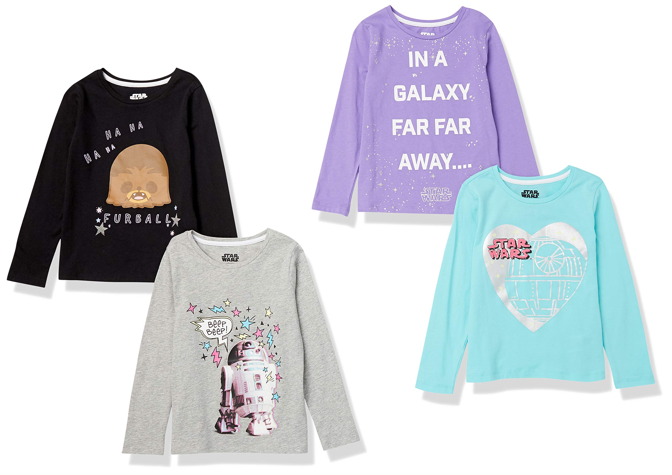Disney Marvel Star Wars Frozen Princess Girls & Toddlers Long Sleeve T-Shirts 4-Pack - Cute Character Tees for School, Playdates & Family Outings