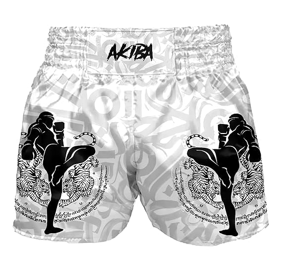 AKIBA Muay Thai Shorts - Classic Boxing, MMA & BJJ Training Shorts for Men - Lightweight & Breathable Gym Workout Shorts - Perfect for Martial Arts, Kickboxing & Fitness Training