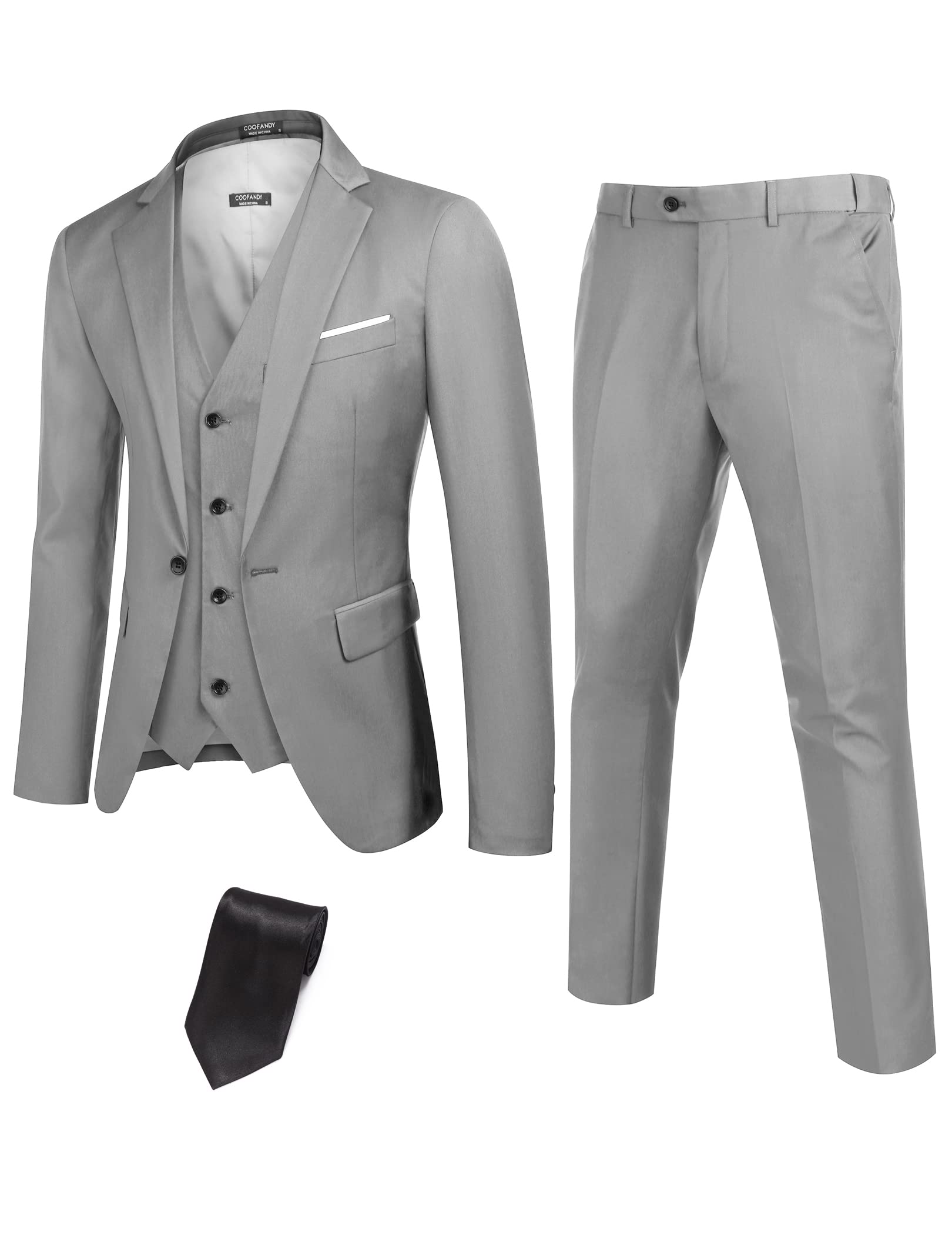 COOFANDY Men's 3-Piece Slim Fit Suit Set - Single Button Blazer, Vest & Dress Pants with Necktie | Formal Business Attire for Weddings, Office & Special Occasions