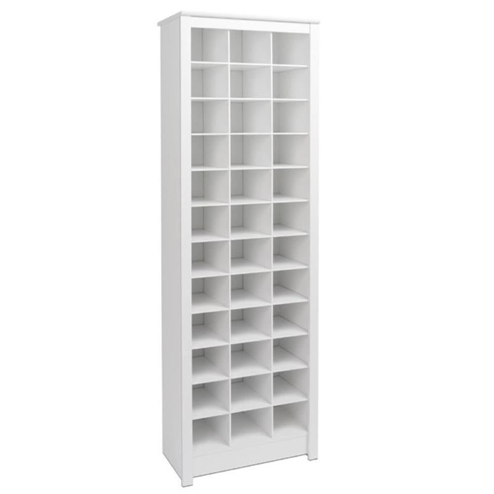 Pemberly Row 36-Cubby Shoe Storage Cabinet - Freestanding 12-Tier Shoe Organizer with Adjustable Partitions for Entryway, Closet & Living Room - Perfect for Organizing Sneakers, Boots & Heels in White
