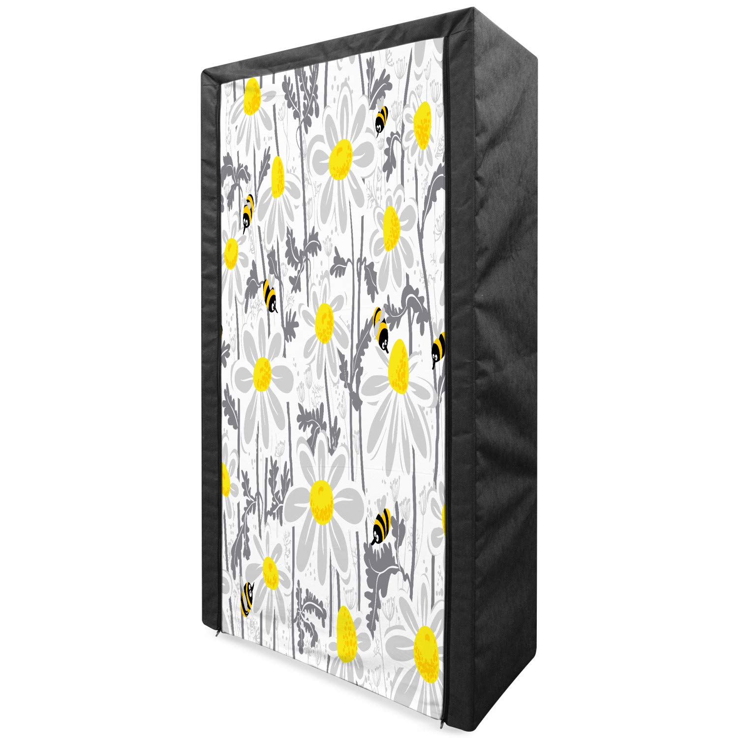 Ambesonne Grey Portable Fabric Wardrobe with Daisy Flower & Bee Design - 33.5