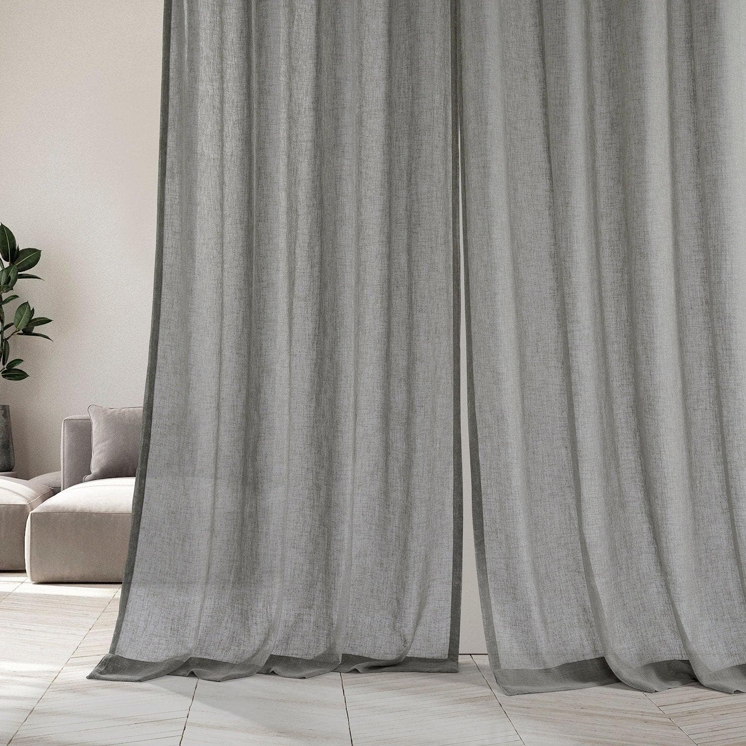 Paris Greige Textured Faux Linen Sheer Custom Curtain