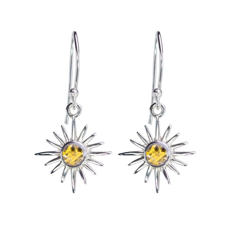 Natural Citrine Sunburst Sterling Silver Earrings for Women – Elegant Dangle Earrings for Parties, Weddings & Everyday Wear