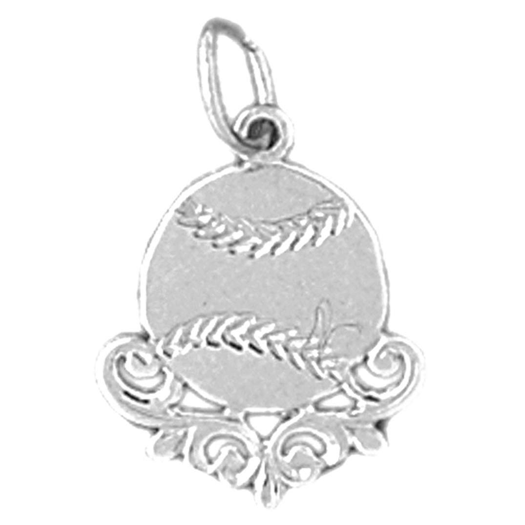 14K White Gold Baseball Pendant Necklace - 19mm Elegant Jewelry for Men & Women - Perfect Gift for Sports Lovers & Graduation