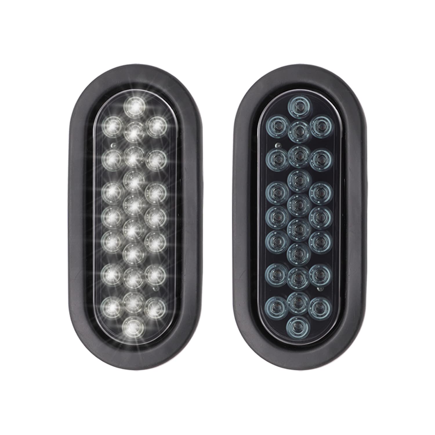 2 Pack Smoked Lens 6 Inch Oval Trailer Marker Lights - 24 LED with Plug & Grommet, Universal Waterproof Truck Tow Fender Tail Lights, 12V DC Flush Mount for Semi Trailers, Boats & RVs