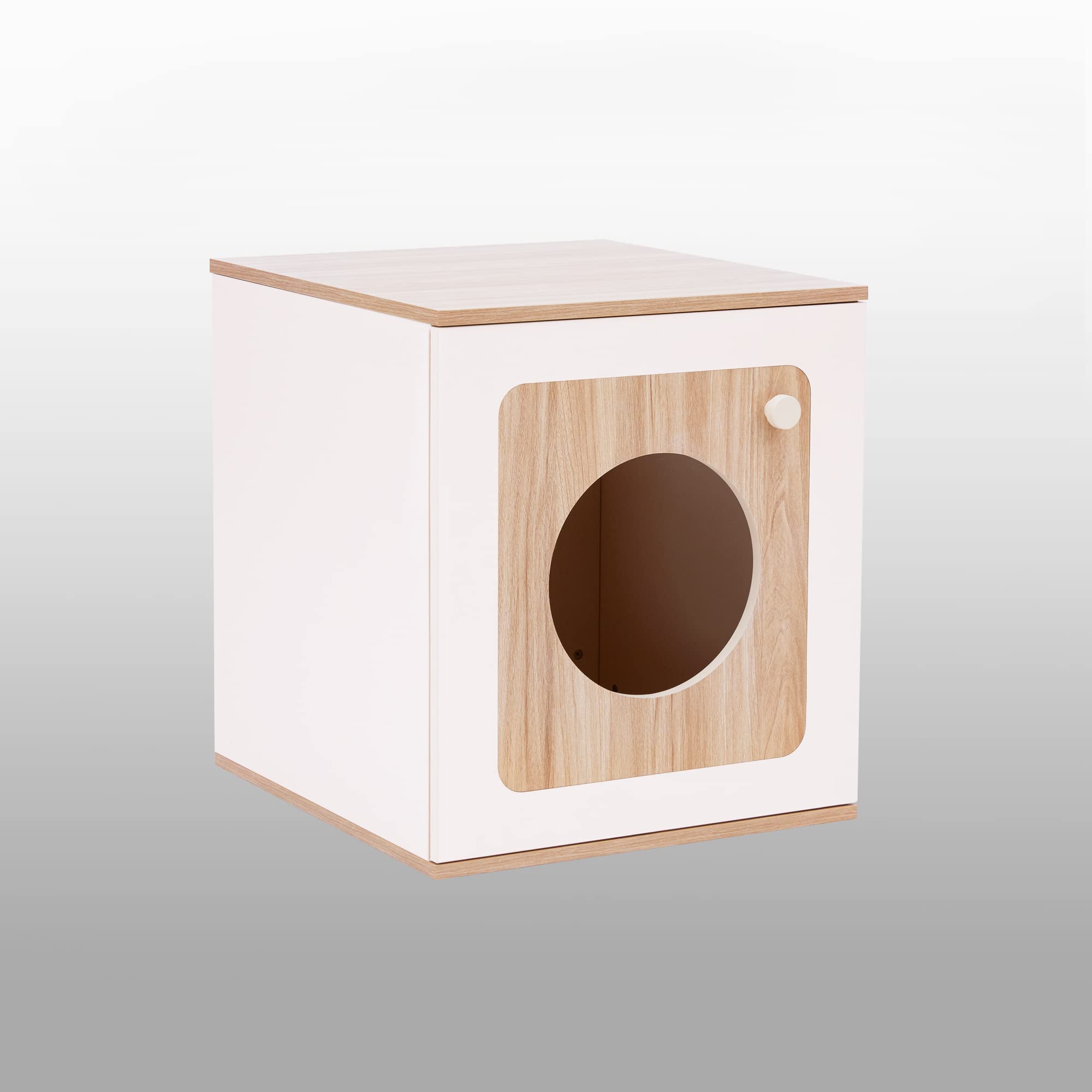 Teamson Pets Daisy Wooden Cat Litter Box Enclosure & Side Table - Modern Tan & Ivory Cat Furniture for Small Spaces | Perfect for Apartments, Living Rooms & Bedrooms