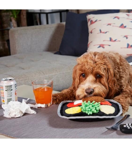 $18 ONLY: BarkShop Tubular TV Dinner Dog Plush Toy - Durable Chew Toy for Small & Medium Dogs - Perfect for Playtime, Training & Cuddling at Home
