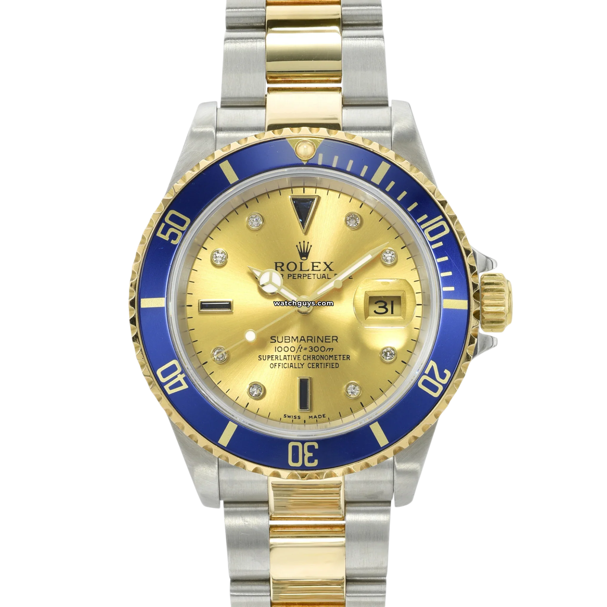 Rolex Submariner 16613 Champagne Serti Dial Men's Luxury Watch - Perfect for Diving, Business & Formal Occasions