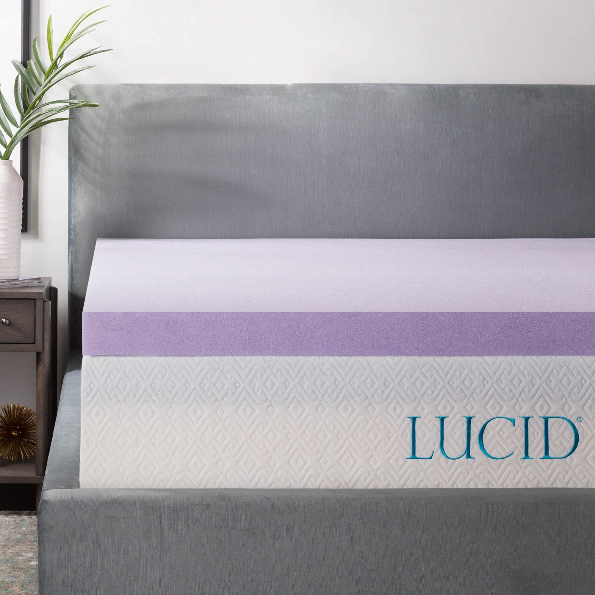 LUCID 3 Inch Lavender Infused Memory Foam Mattress Topper - Ventilated Cooling Design - Queen Size Bed Topper for Pressure Relief & Back Pain - Perfect for Hot Sleepers & Allergy Sufferers