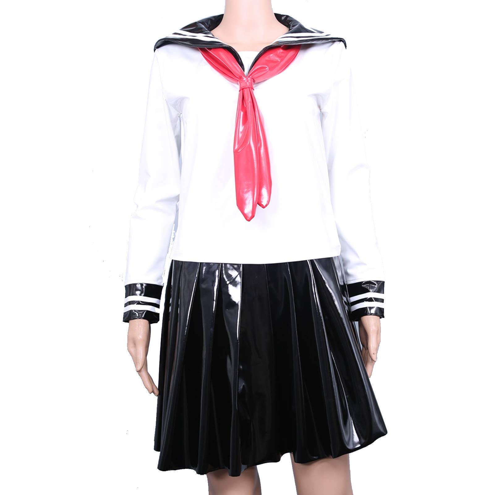 Leesuo Women's Sexy Faux Latex Japanese School Girl Uniform Sailor Babydoll Outfit - Anime Cosplay Costume for Halloween, Fancy Dress Party & Role Play