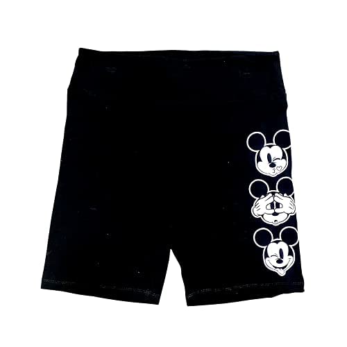 Disney Juniors Biker Shorts with Mickey Mouse Faces - Black | Comfortable Workout Shorts for Girls, Perfect for Cycling, Yoga & Playtime