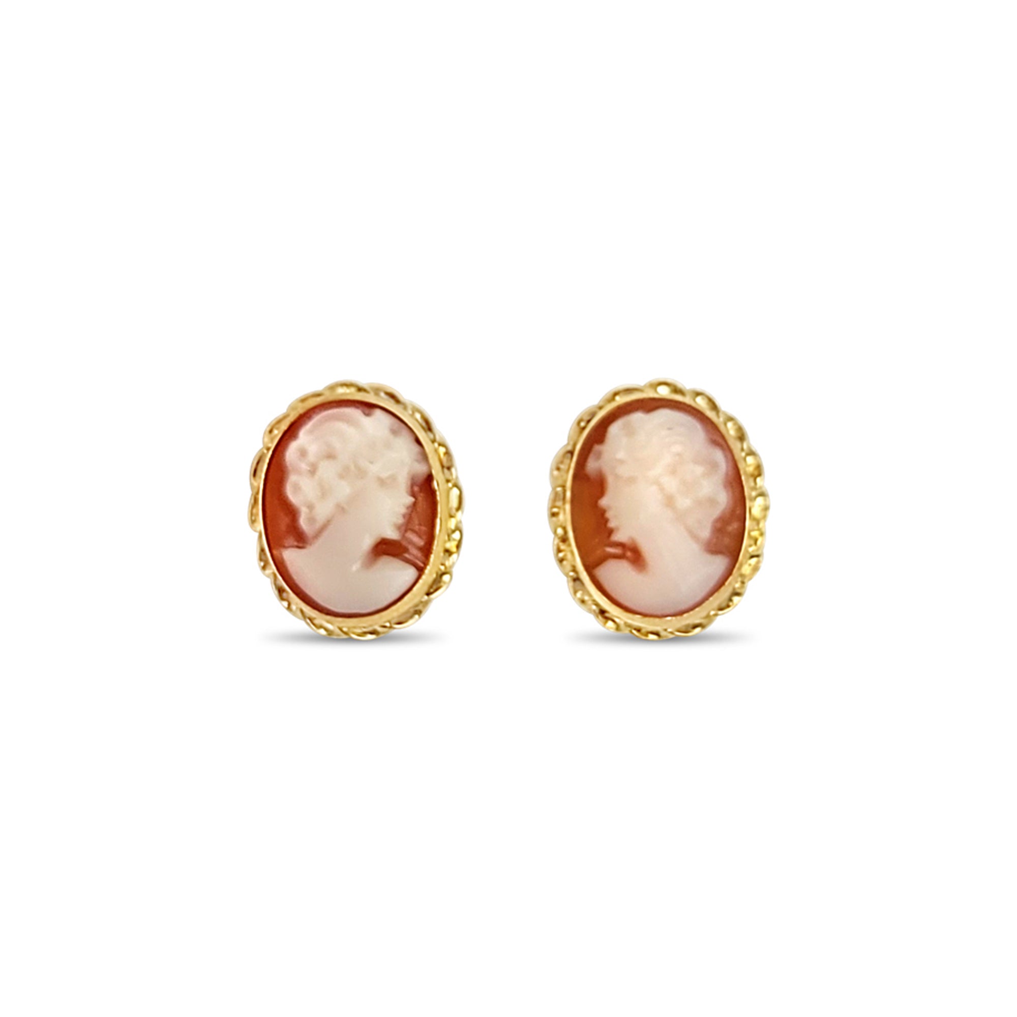 14K Yellow Gold Pink Cameo Earrings - Vintage Inspired Elegance for Women | Perfect for Weddings, Parties & Special Occasions