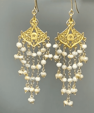 Elegant Gold Vermeil Chandelier Earrings with Mystic White Opal Gems | Perfect for Weddings, Parties & Special Occasions