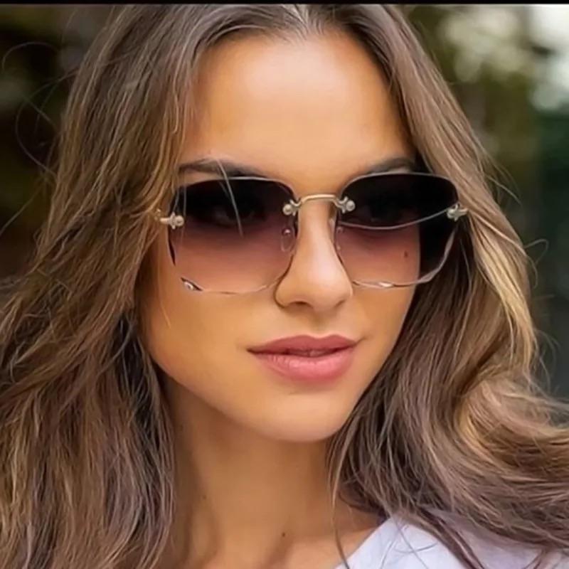 Stylish Women's Square Frameless Sunglasses UV400 Protection - Perfect for Driving, Beach & Outdoor Activities