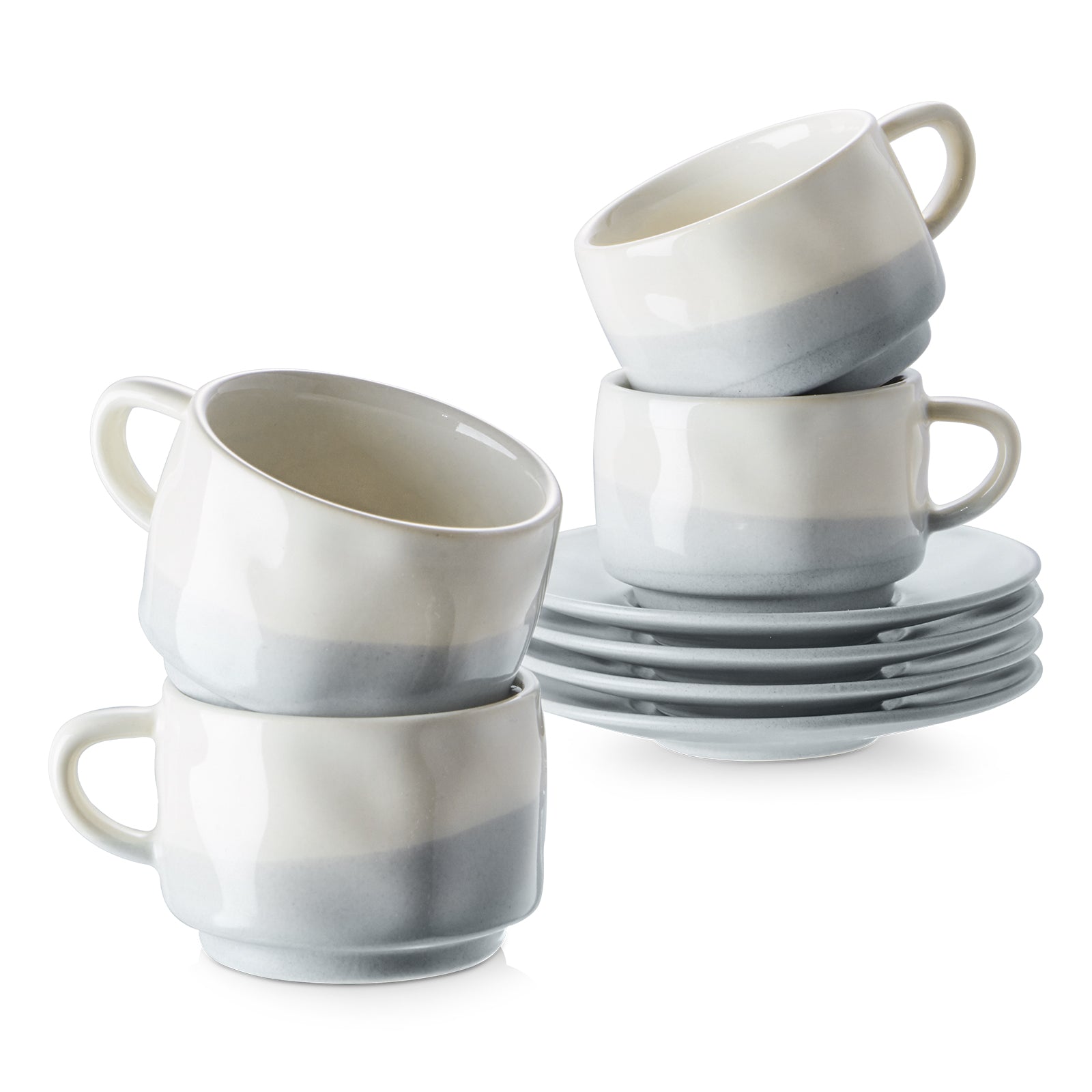 Premium Espresso Cups with Saucers - 3 oz Ceramic Coffee Cups Set of 4 - Perfect for Home, Office & Italian Coffee Shops