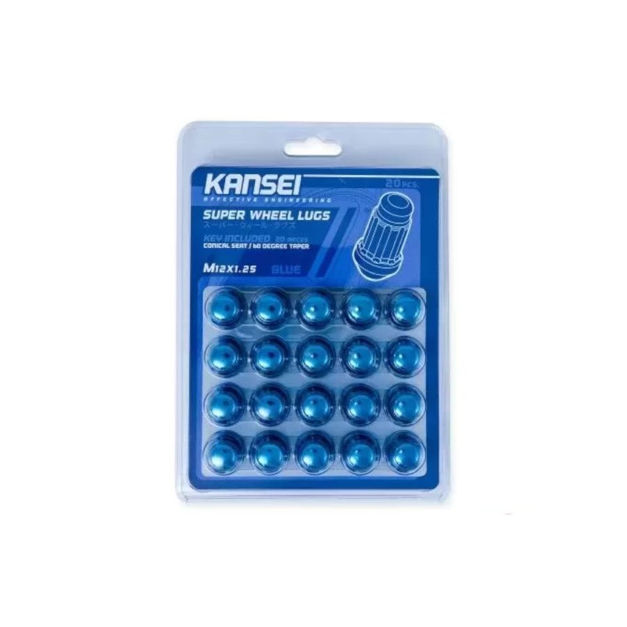 Kansei 12x1.5 Blue Spline Acorn Lug Nuts - Set of 20 for Alloy Wheels | Perfect for Car Customization & Wheel Protection